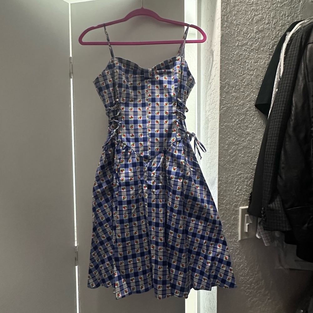 Betsey Johnson Blue Checkered Midi Dress